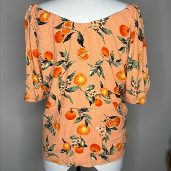 LOFT Peach Floral Off-Shoulder Blouse Orange Print - Picture 8 of 9
